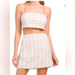 NWT House of Harlow 1960 Pastel Tweed Mini Skirt in Lavender and Cream